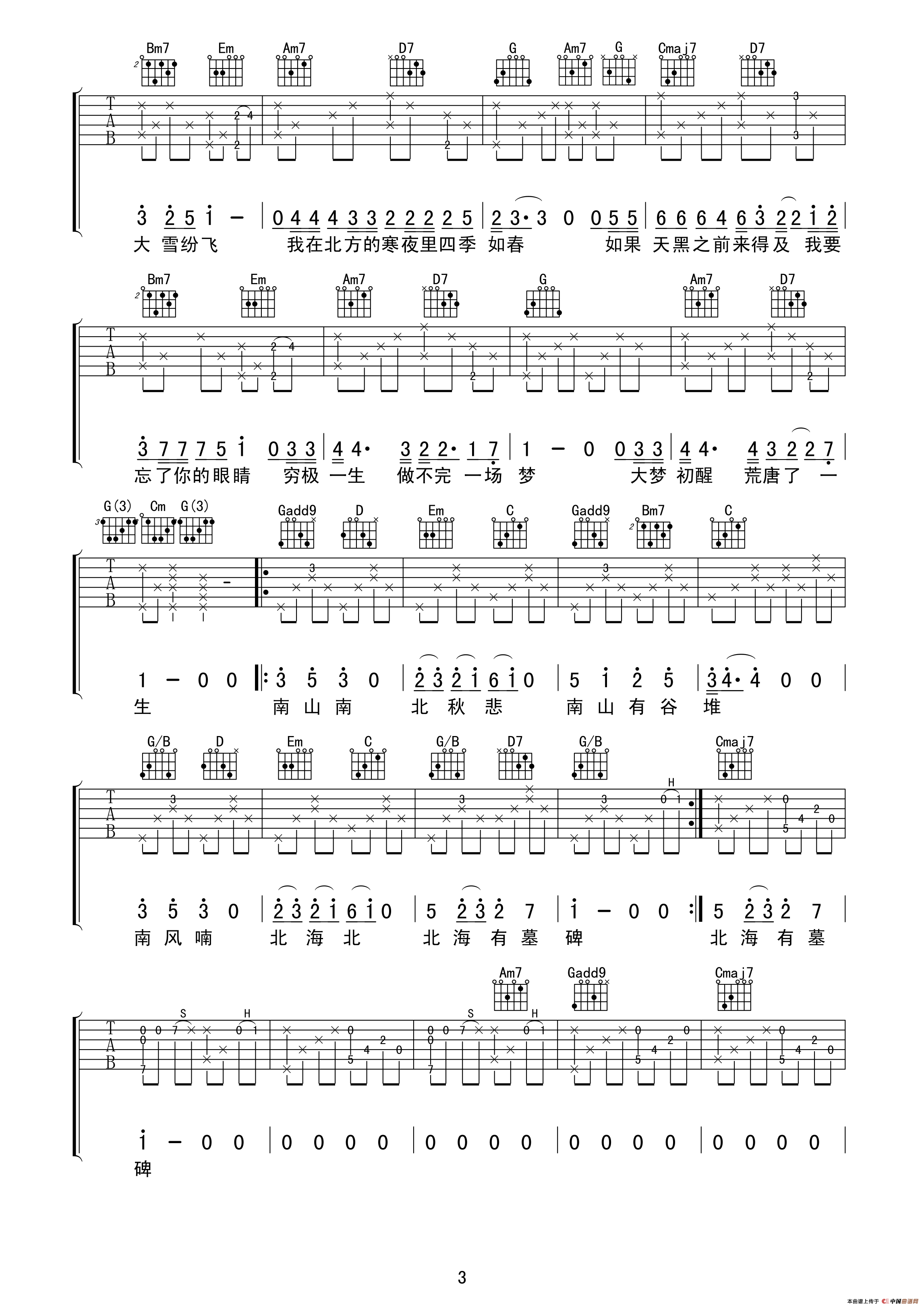 《南山南》高清吉他谱（侍书琴社编配版）(1)_原文件名：南山南03.gif