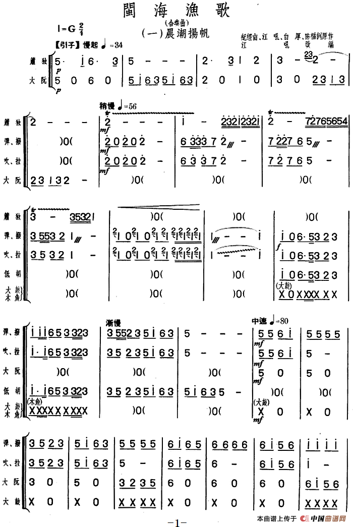 闽海渔歌（组曲）（福建民乐合奏）(1)_原文件名：11．闽海渔歌（合奏曲）&纪经亩、江吼、白厚、陈福例原作 江吼改编.png