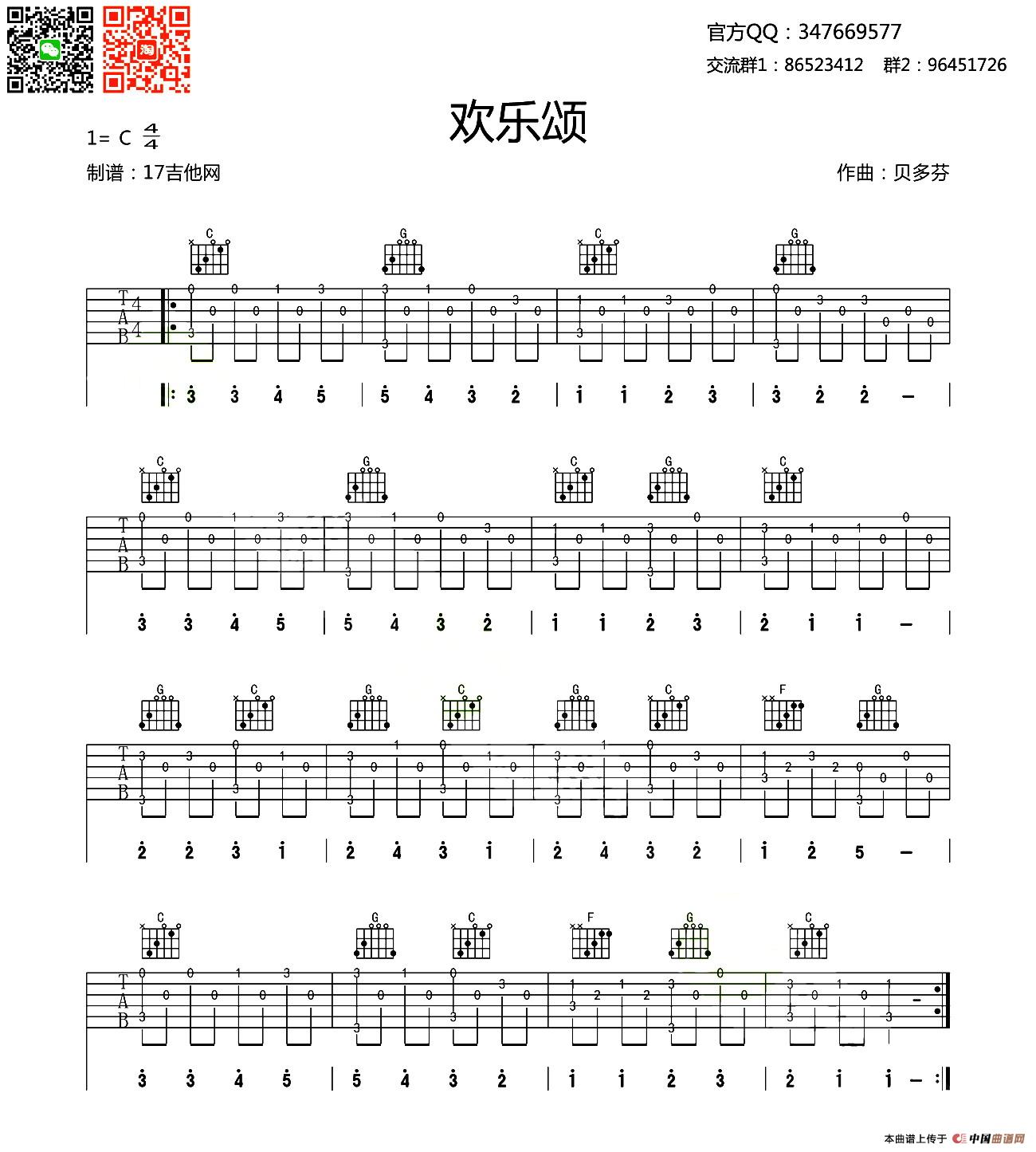 欢乐颂（C调超级简单版指弹练习曲谱）(1)_原文件名：1.jpg