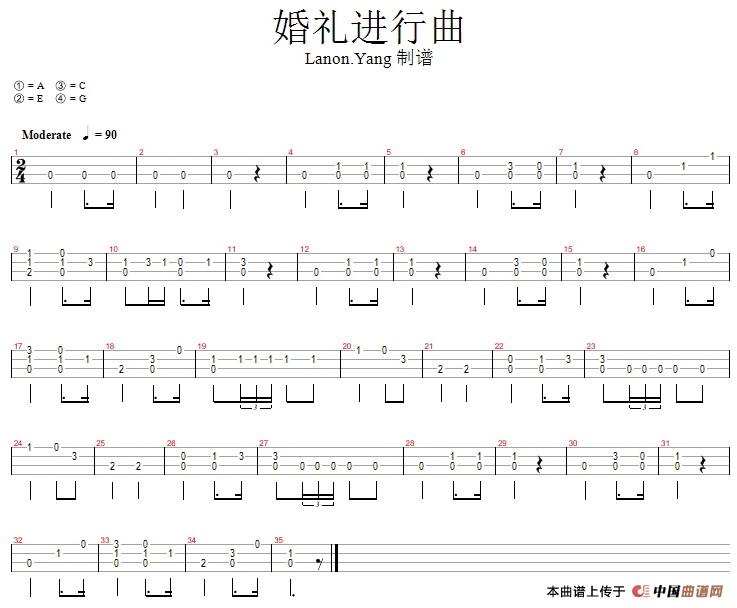 婚礼进行曲（尤克里里指弹谱、Lanon Yang制谱版）(1)_原文件名：婚礼进行曲（尤克里里指弹谱、Lanon Yang制谱版）Lanon Yang制谱.jpg